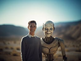 man with robot