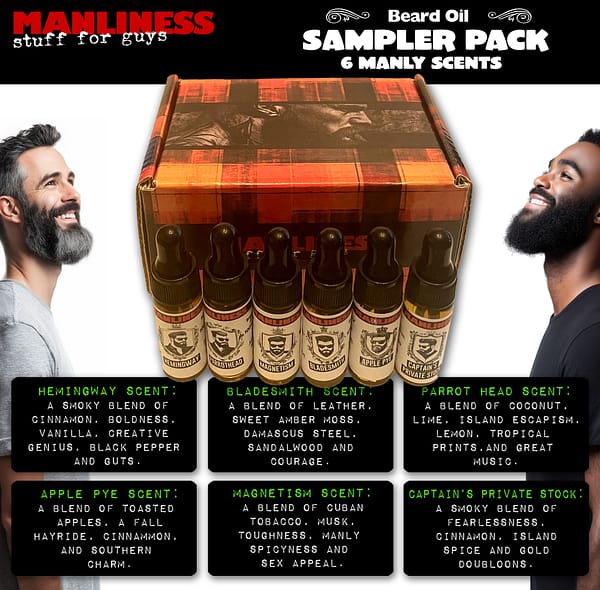 MANLINESS Beard Oil Sampler Pack- 6 unique scents