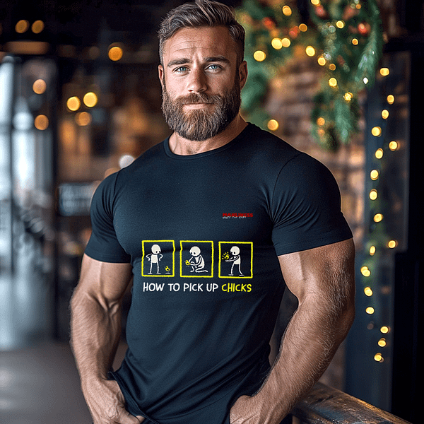 Men's T-Shirt That Says 'How to Pick Up Chicks'